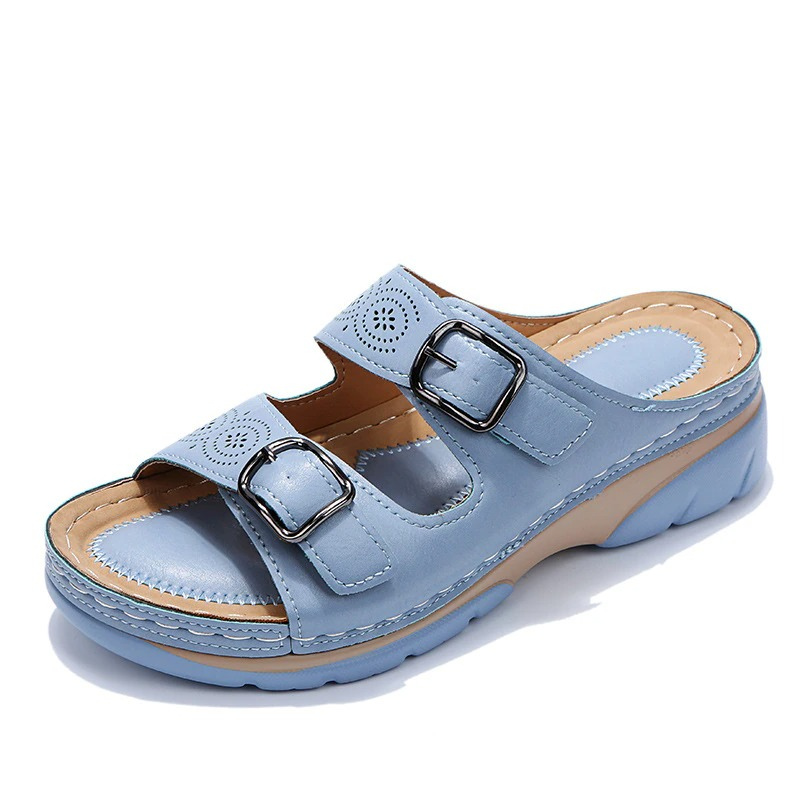 Women's Cutout Buckle Sandals – Open Toe Double Strap Casual Walking