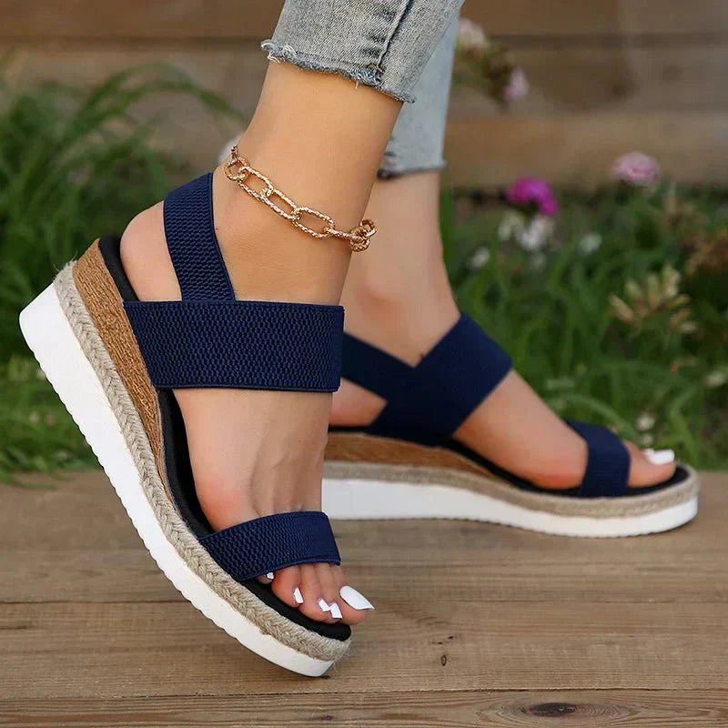 Women's Espadrille Platform Sandals – Elastic Strap Open Toe Wedge Summer