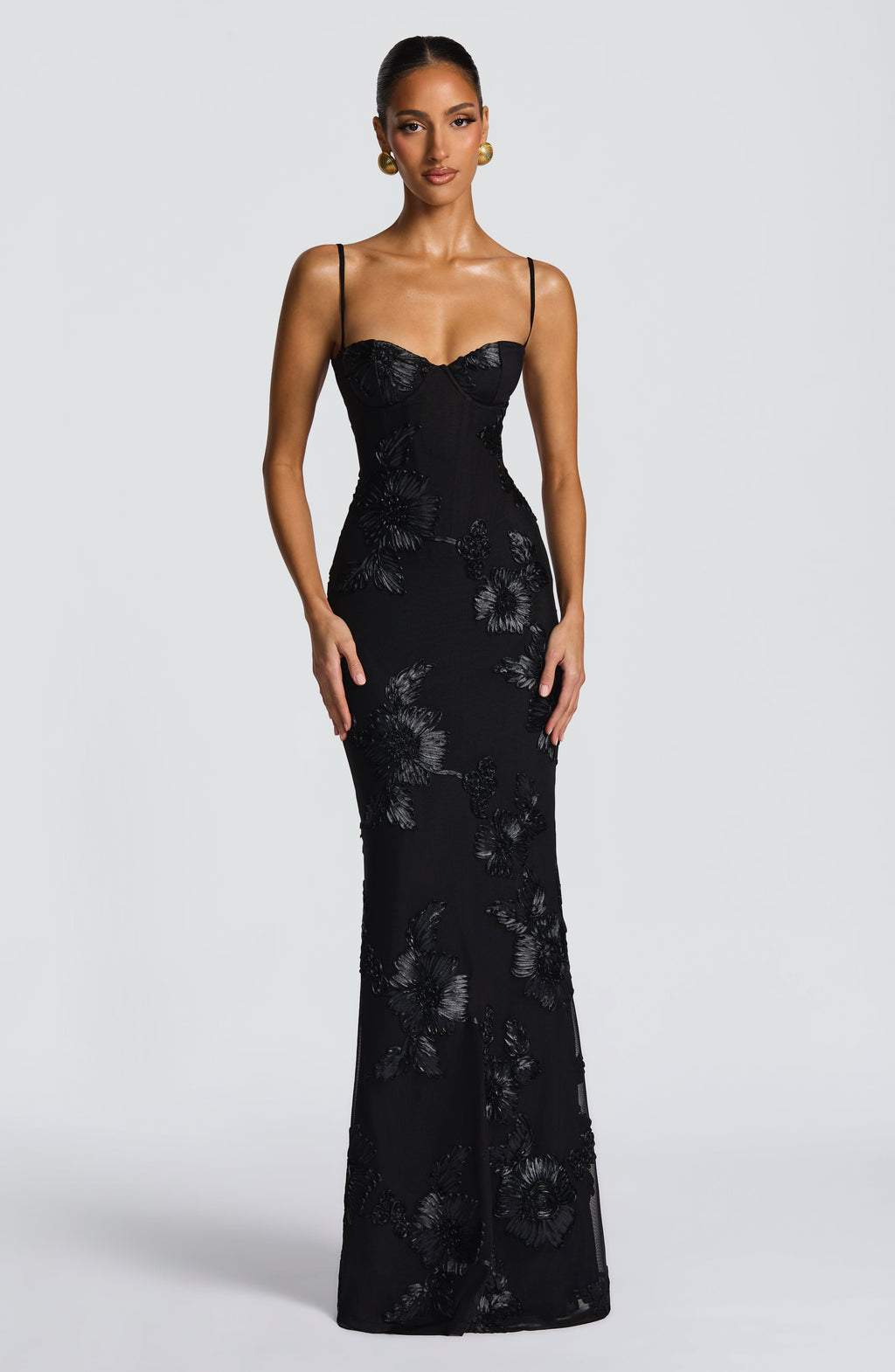 Women's Floral Corset Maxi – Spaghetti Strap Lace Up Back Wedding Guest Dress