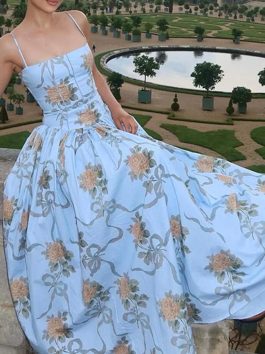 Women's Floral Corset Midi Dress – Strapless Boned Bodice A-Line Prom
