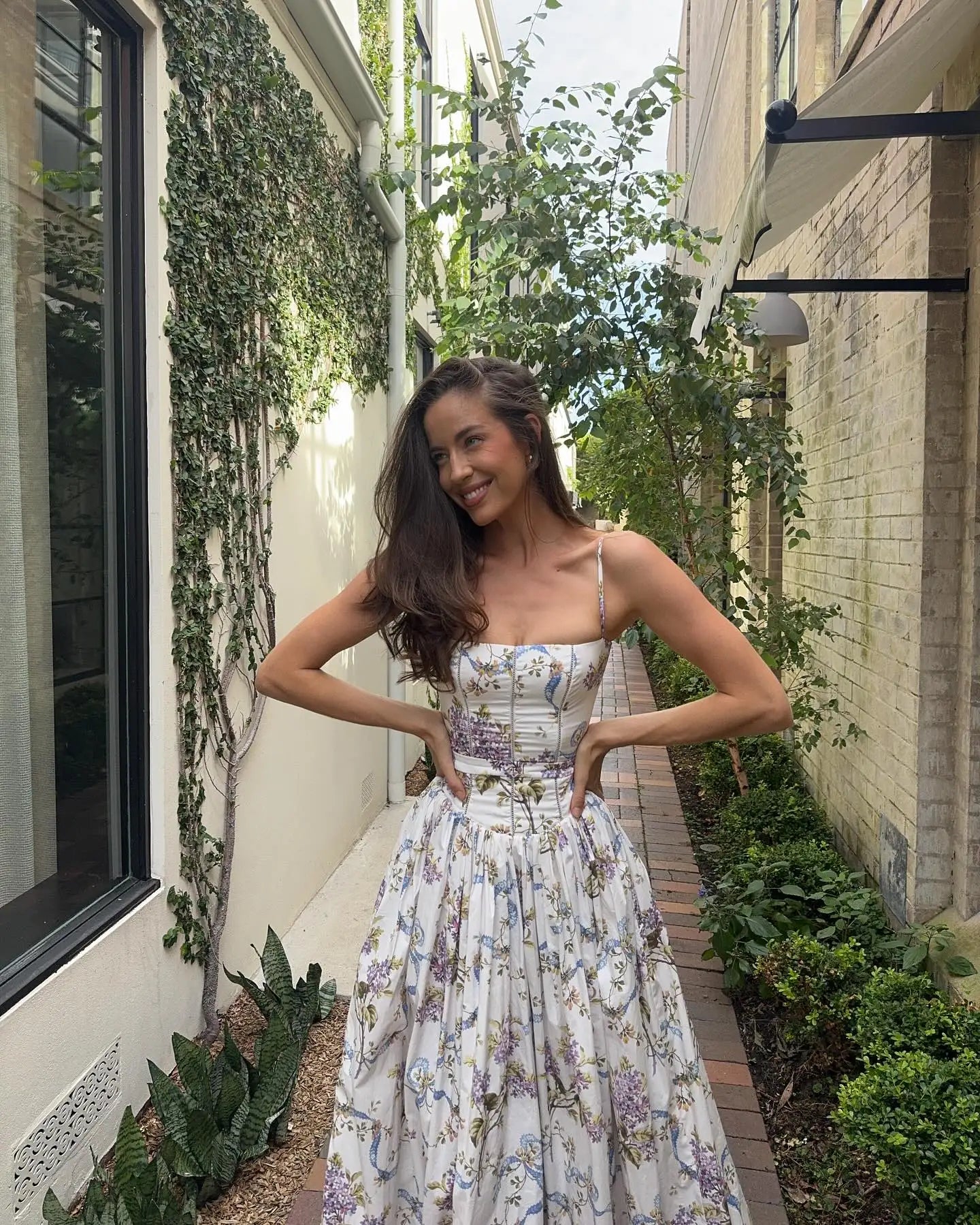 Women's Floral Corset Midi Dress – Strapless Boned Bodice A-Line Prom