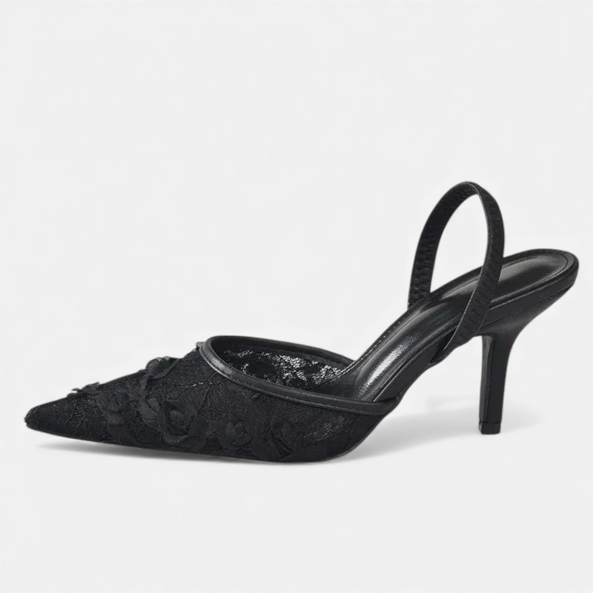 Women's Floral Embroidered Mesh Pointed Toe Mules – Stiletto Heel Wedding