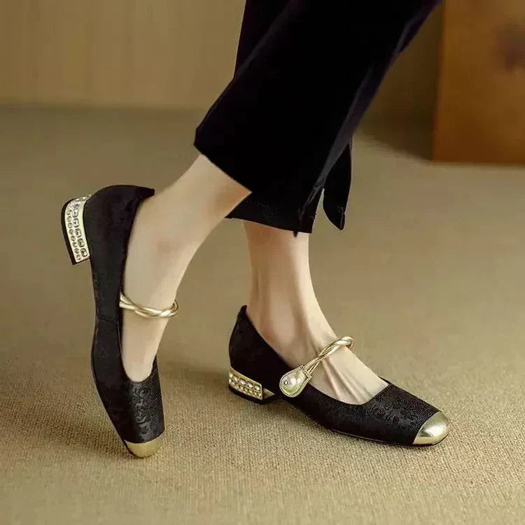 Women's Floral Mary Jane Shoes – Square Toe Block Heel Casual Evening