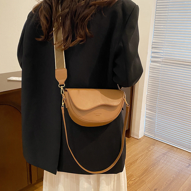 Women's Half Moon Crossbody Bag – Adjustable Wide Strap Flap Closure