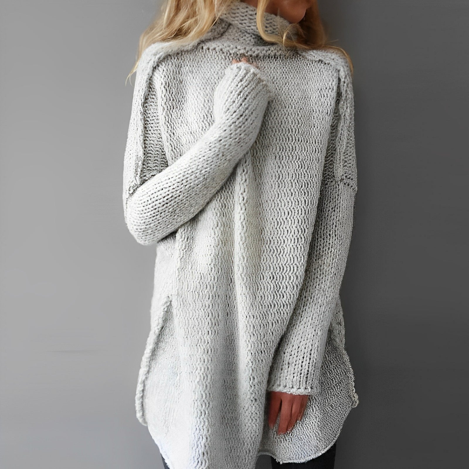 Women's High Neck Tunic Sweater – Long Sleeve Waffle Knit Lounge