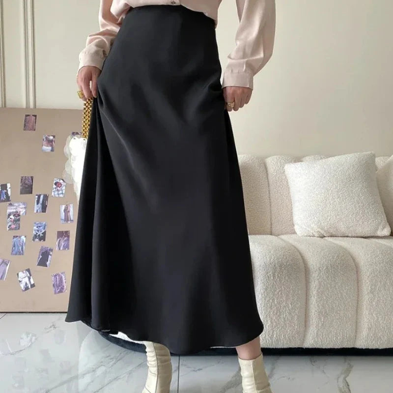 Women's High Waist Midi Skirt – A-Line Plain Flared Hem Smart Casual Summer
