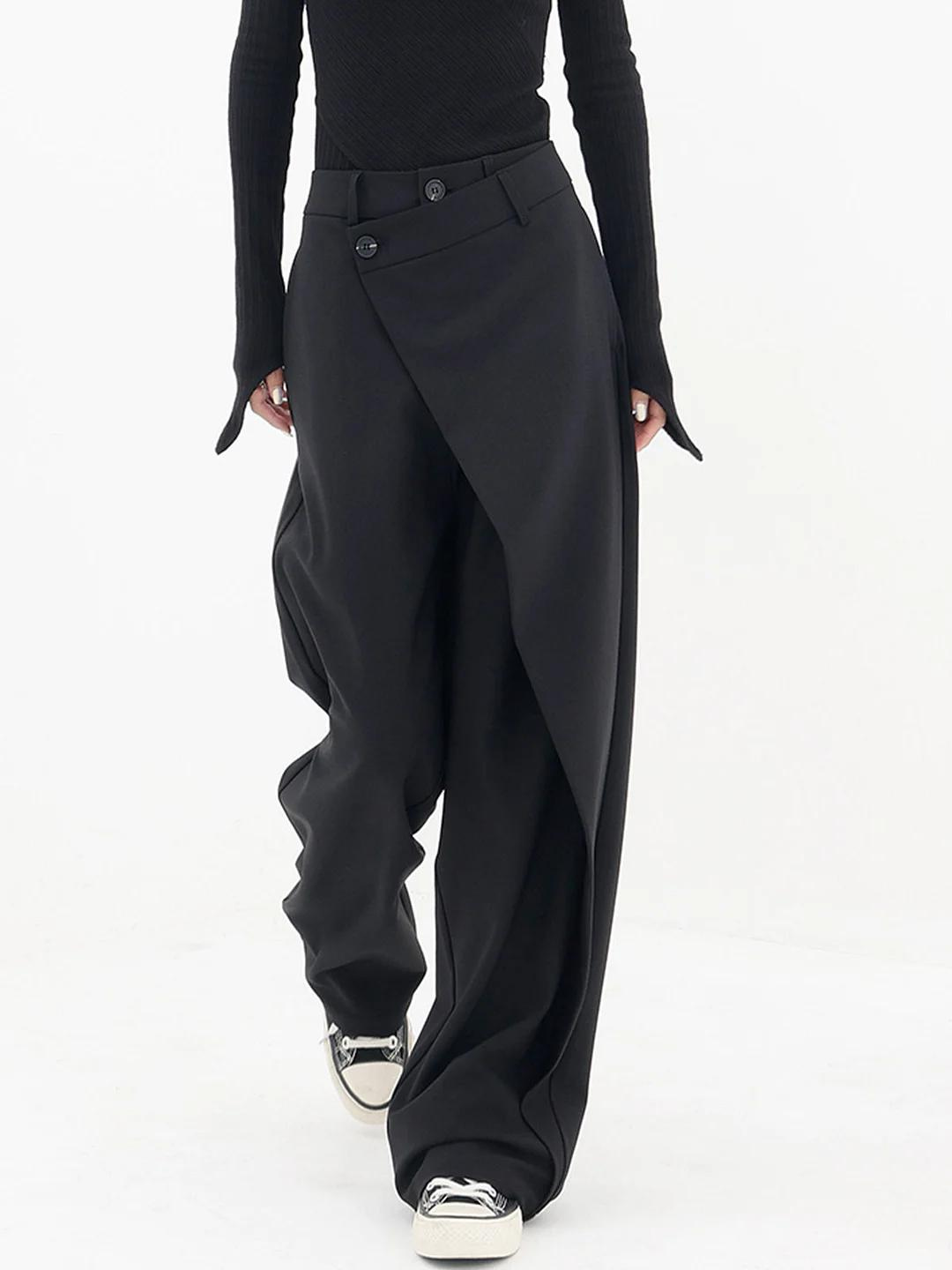 Women's High Waist Wrap Front Wide Leg Pants – Double Button Tailored Office