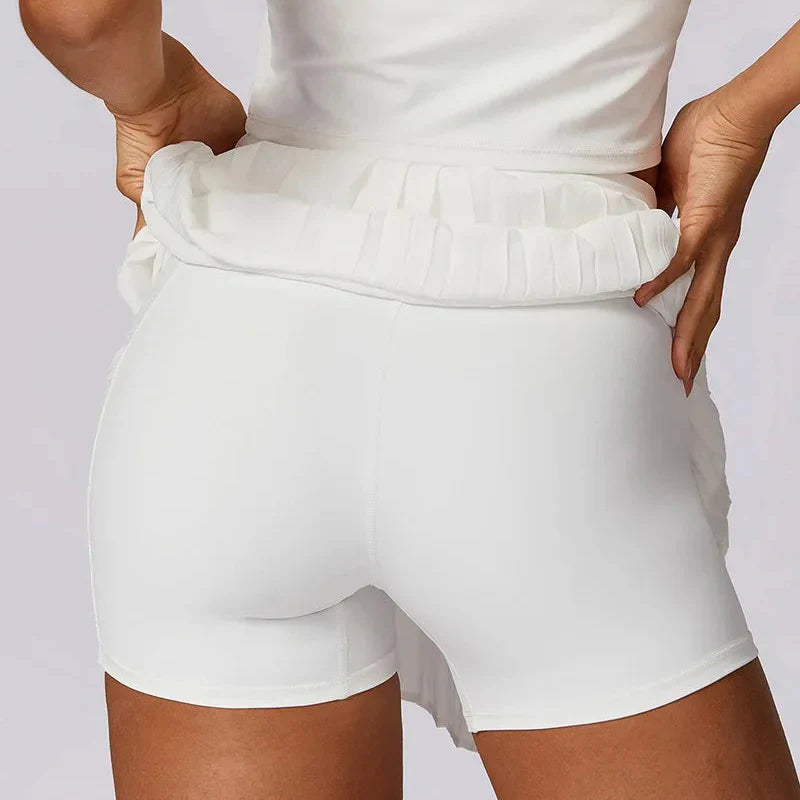 Women's High Waisted Pleated Mini Skirt – Built-In Shorts