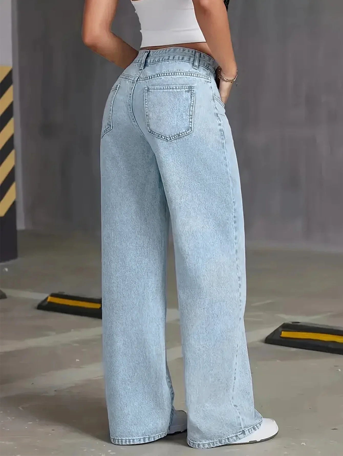 Women's High Waisted Wide Leg Denim Jeans – Acid Wash Five Pocket Casual Streetwear