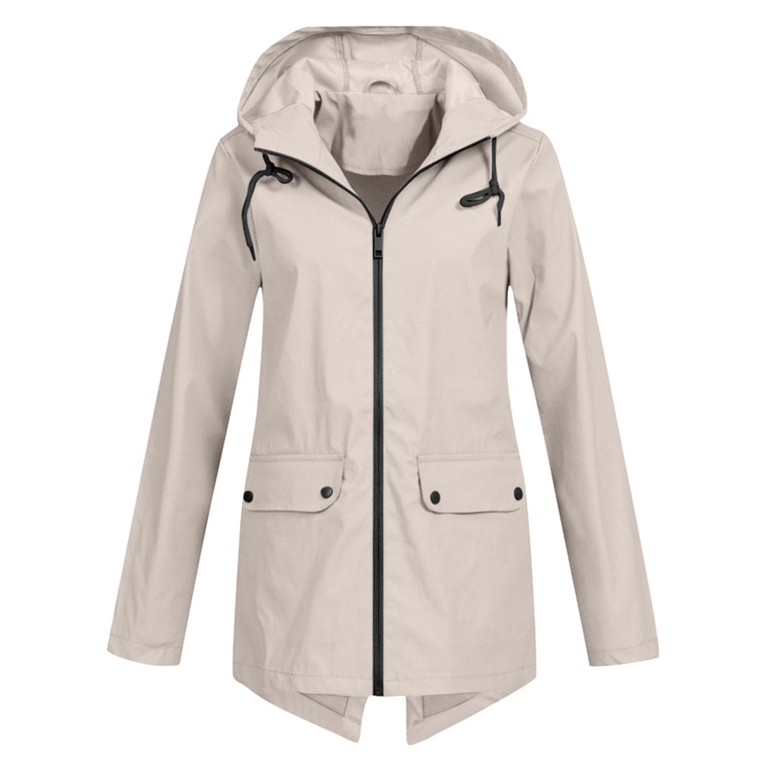 Women's Hooded Windbreaker Rain Jacket – Zip Front Drawstring Flap Pockets