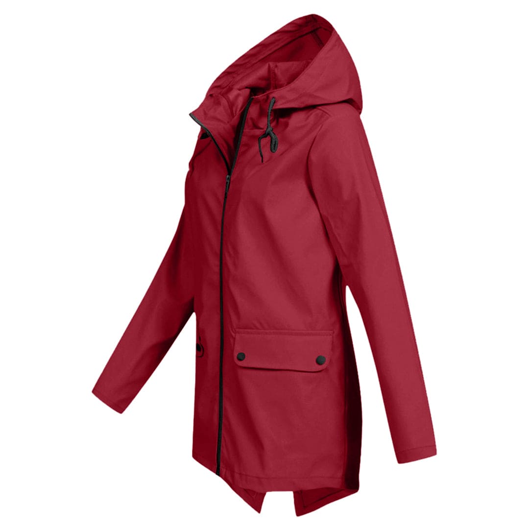 Women's Hooded Windbreaker Rain Jacket – Zip Front Drawstring Flap Pockets