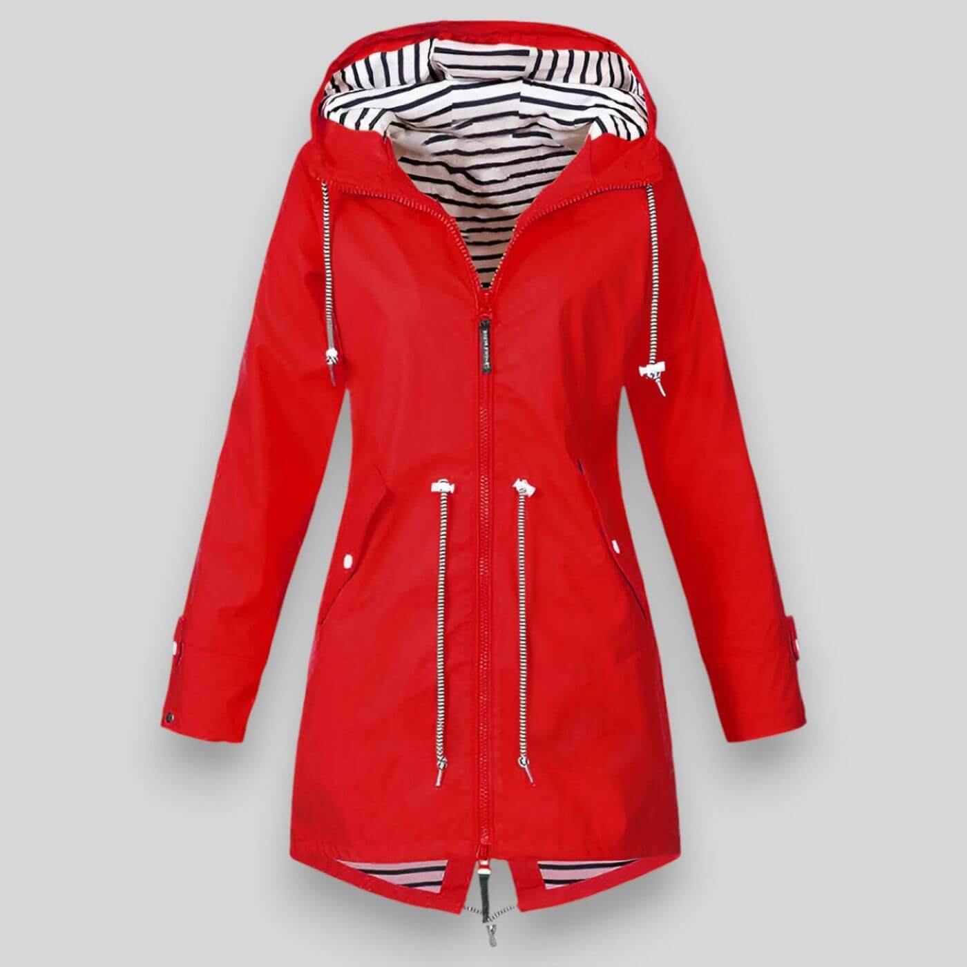 Women's Hooded Windbreaker Rain Jacket – Zip Front Stripe Lined Hood Drawstring