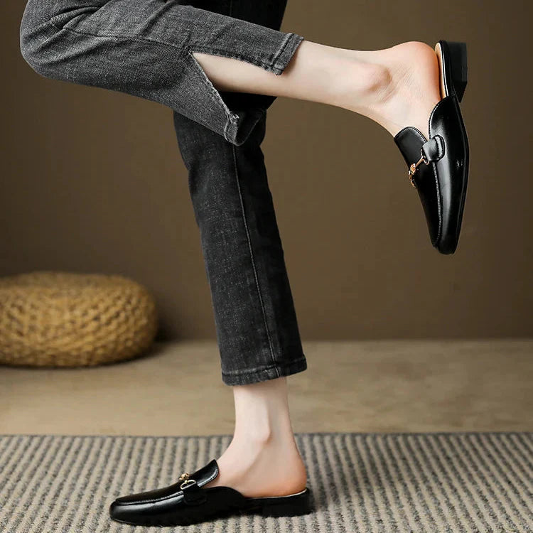 Women's Horsebit Loafer Mule – Square Toe Slip On Flat Casual Work