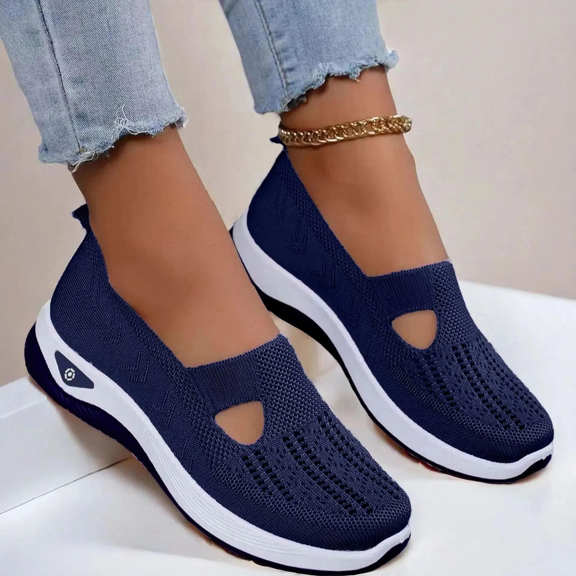 Women's Knit Cutout Slip-On Shoes – Chunky Sole Low Top Casual Walking