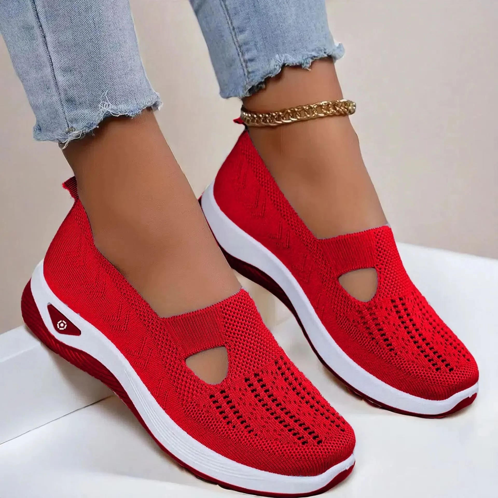 Women's Knit Cutout Slip-On Shoes – Chunky Sole Low Top Casual Walking
