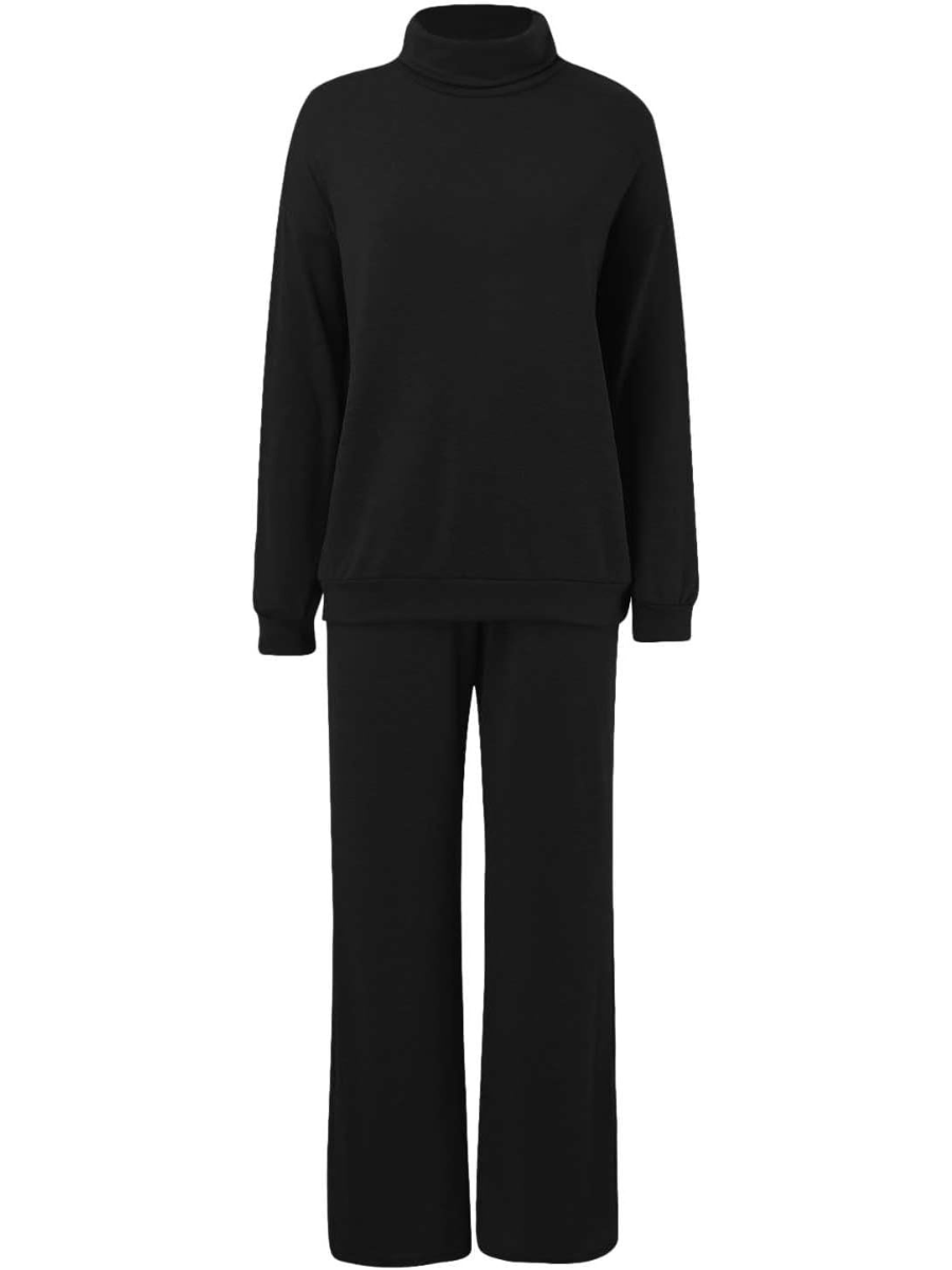 Women's Knit Turtleneck Sweater and Wide Leg Pants – Oversized Lounge 2 Piece Set