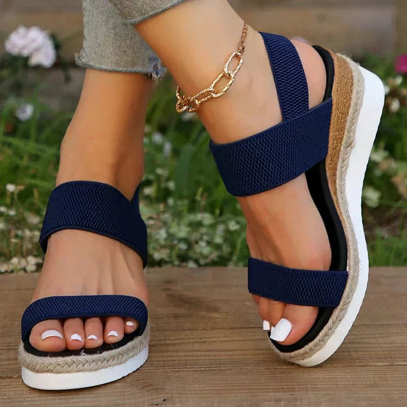 Women's Knit Two Strap Sandals – Espadrille Wedge Platform Open Toe Summer