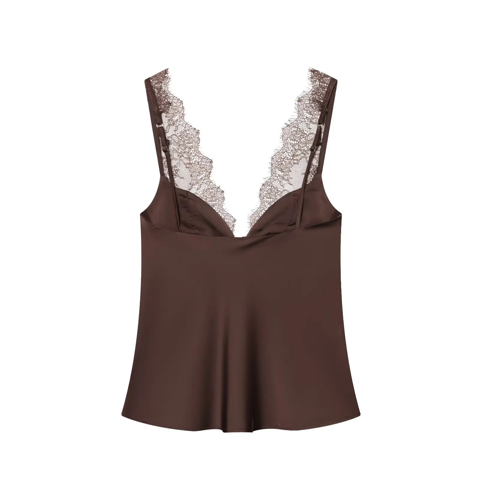 Women's Lace Trim Camisole Top – Deep V Neck Wide Strap Sleeveless Casual