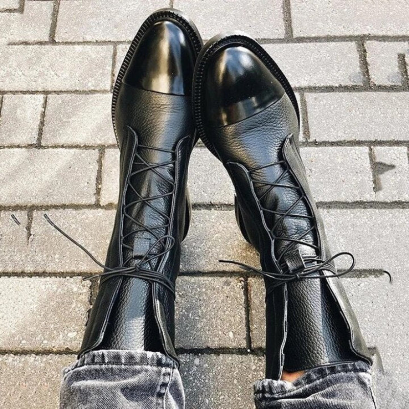 Women's Lace Up Ankle Boots – Cap Toe Flat Sole Two Tone Upper Casual Winter