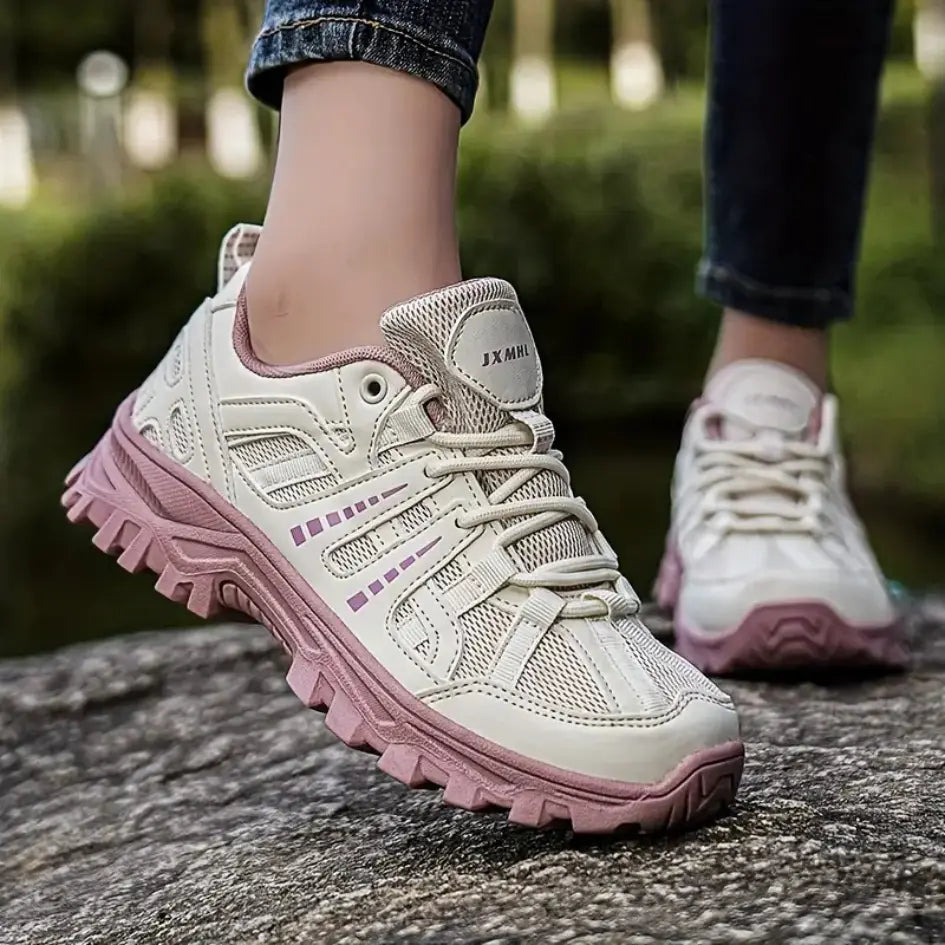 Women's Lace Up Hiking Trail Shoes – Mesh Upper Chunky Lug Sole Outdoor Sneakers