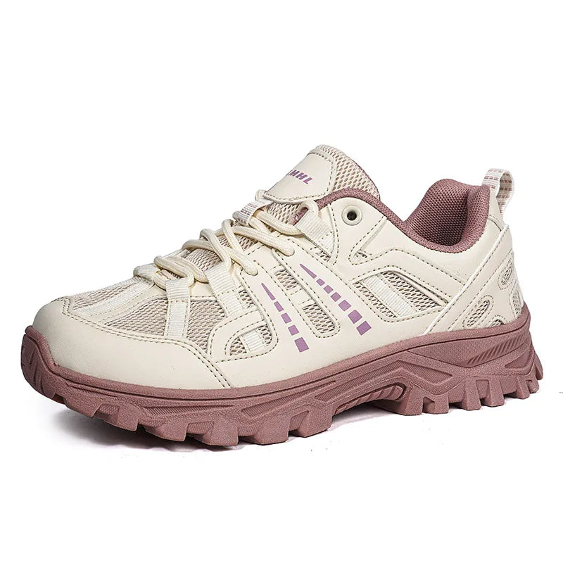 Women's Lace Up Hiking Trail Shoes – Mesh Upper Chunky Lug Sole Outdoor Sneakers