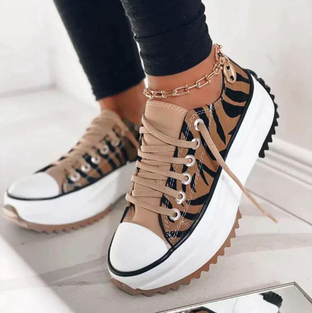 Women's Lace-Up Low Top Platform Sneakers – Serrated Lug Sole Toe Cap Street