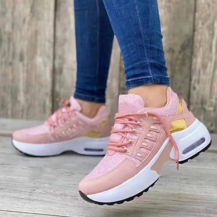 Women's Lace Up Platform Sneakers – Air Cushion Thick Sole Casual