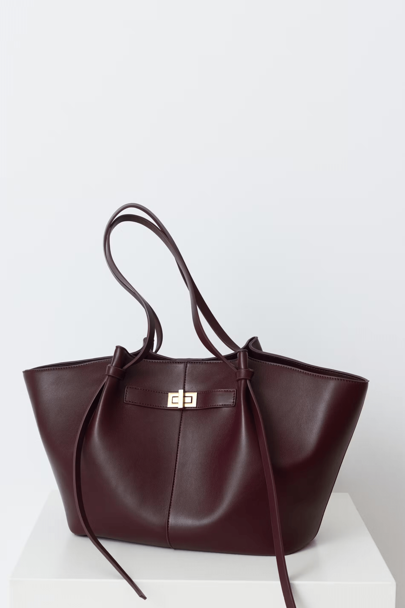 Women's Large Shoulder Tote Bag – Turn Lock Knot Strap Everyday Casual