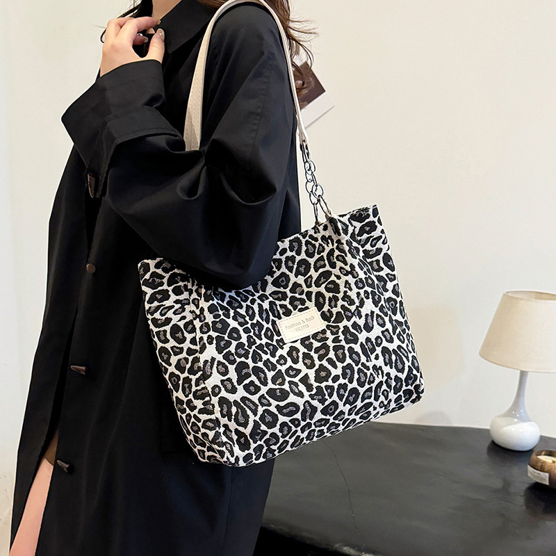 Women's Leopard Print Shoulder Bag – Dual Top Handle Large Work Travel