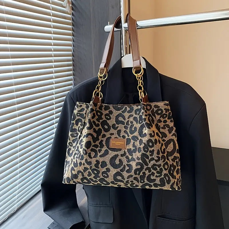 Women's Leopard Print Shoulder Bag – Dual Top Handle Large Work Travel