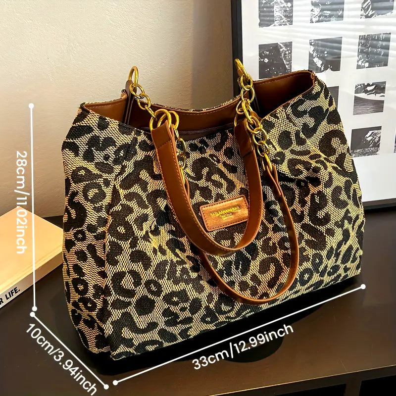 Women's Leopard Print Shoulder Bag – Dual Top Handle Large Work Travel