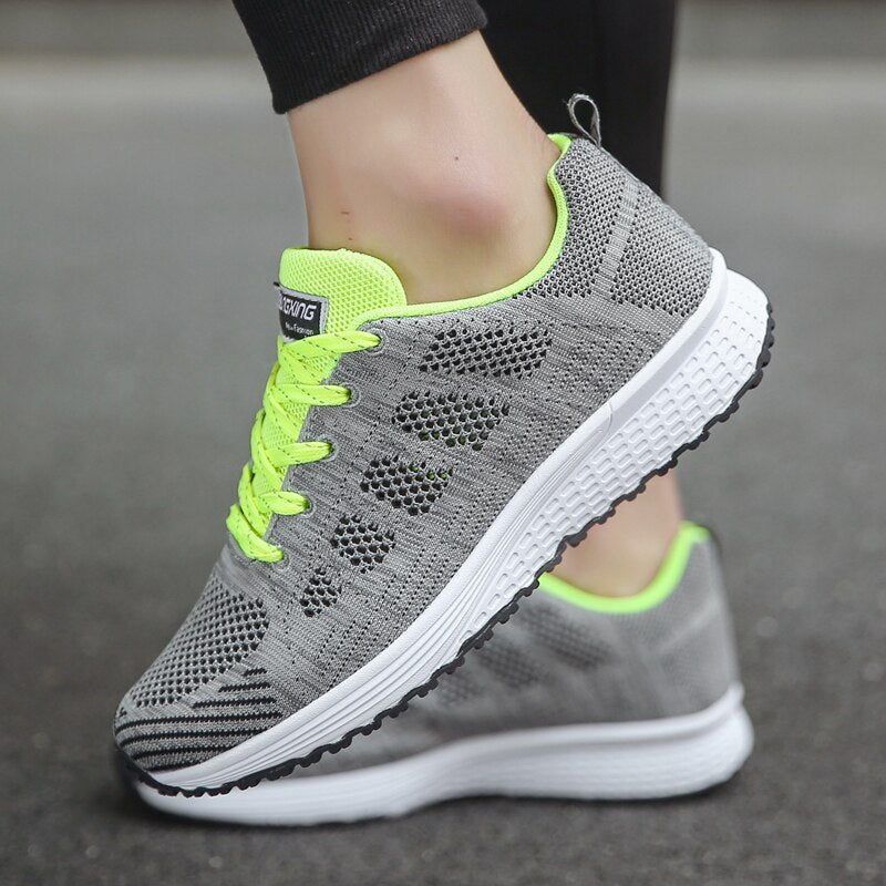 Women's Low Top Running Sneakers – Lace Up Knit Mesh Upper Sport Gym