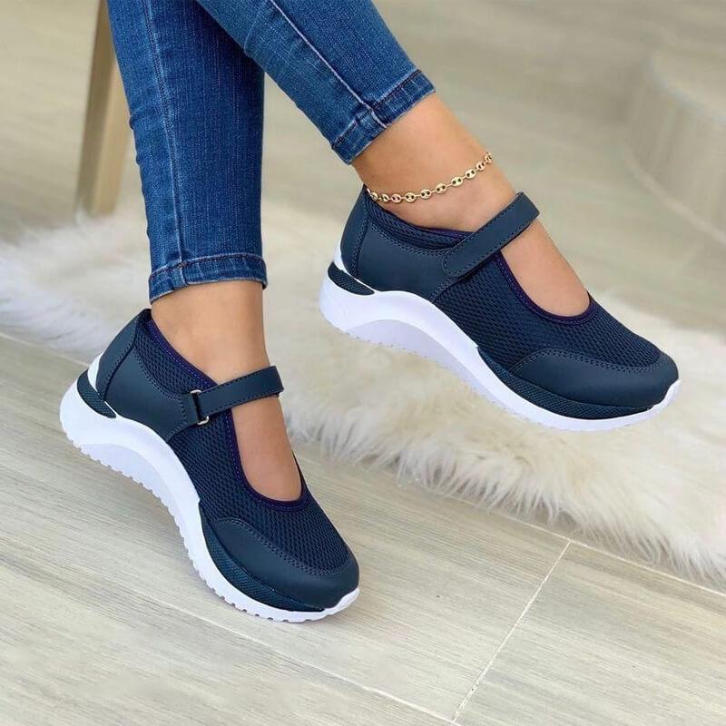 Women's Mary Jane Mesh Sneaker – Hook Loop Strap Chunky Sole Walking Shoe