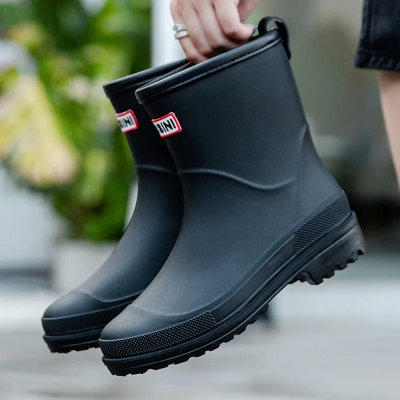 Women's Mid-Ankle Waterproof Rain Boots – Pull-On Lug Sole Wet Weather