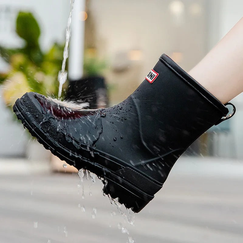 Women's Mid-Ankle Waterproof Rain Boots – Pull-On Lug Sole Wet Weather