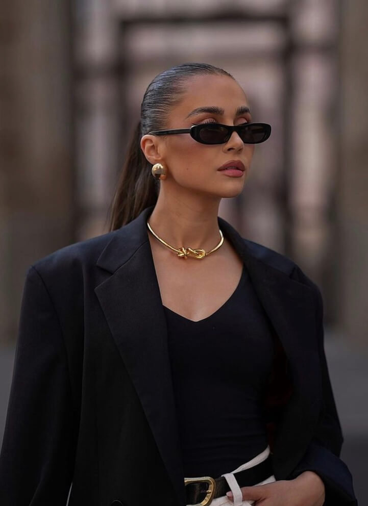 Women's Narrow Oval Frame Sunglasses – Thick Full Rim Tinted Casual