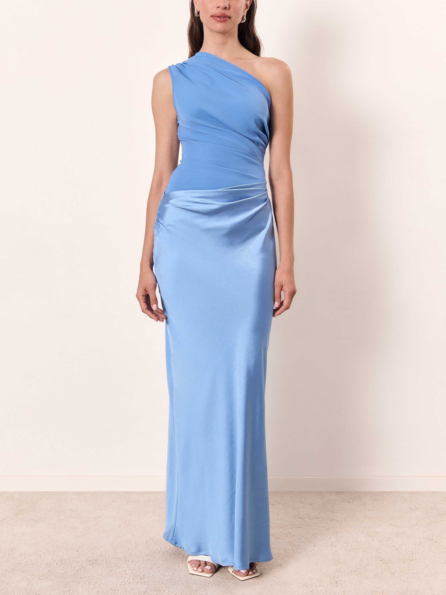 Women's One Shoulder Maxi – Ruched Bodice Satin Skirt Formal Evening Dress