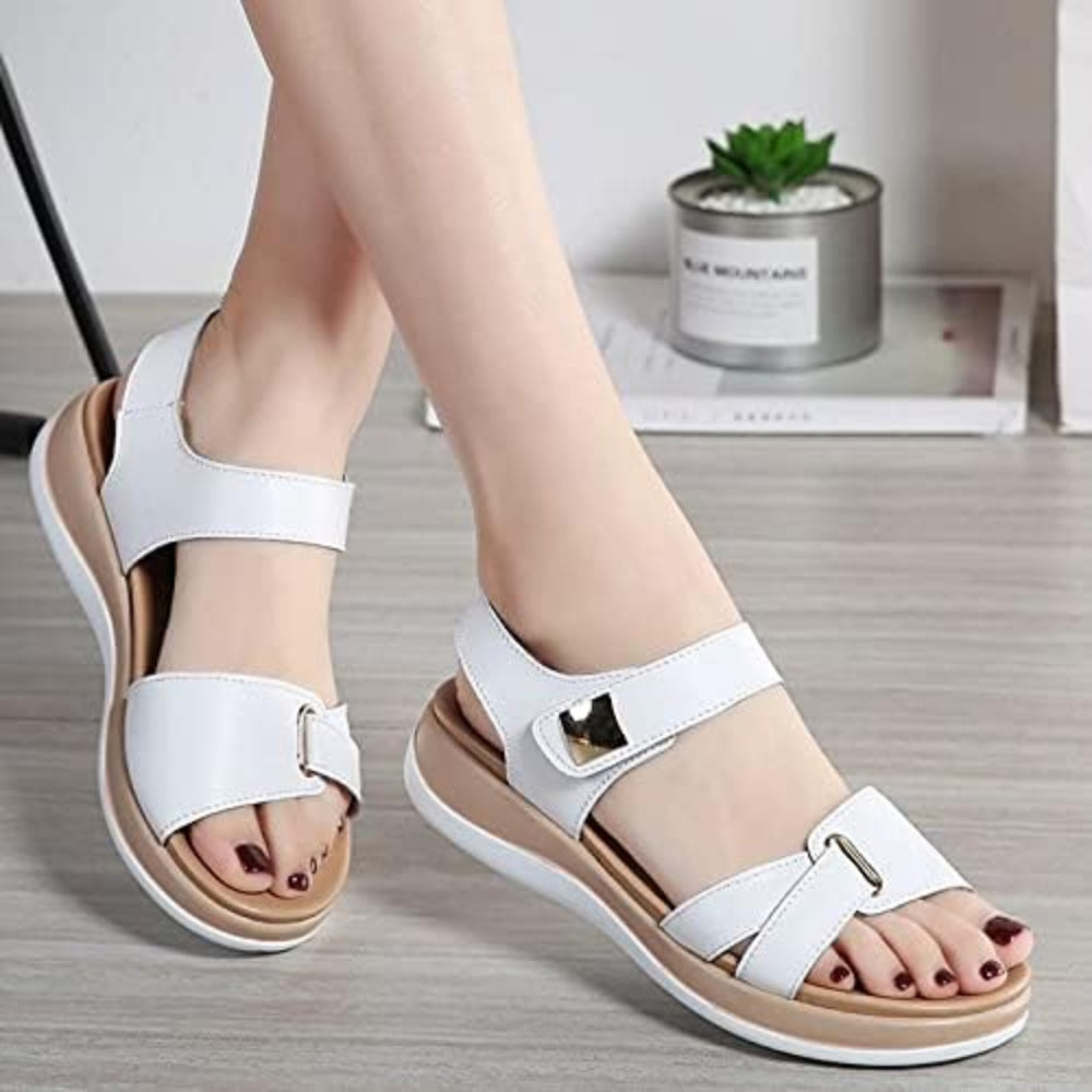 Women's Open Toe Adjustable Strap Flat Sandals – Hook Loop Platform Summer