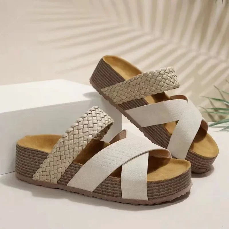 Women's Open Toe Cross Strap Platform Slide Sandals – Braided Band Summer