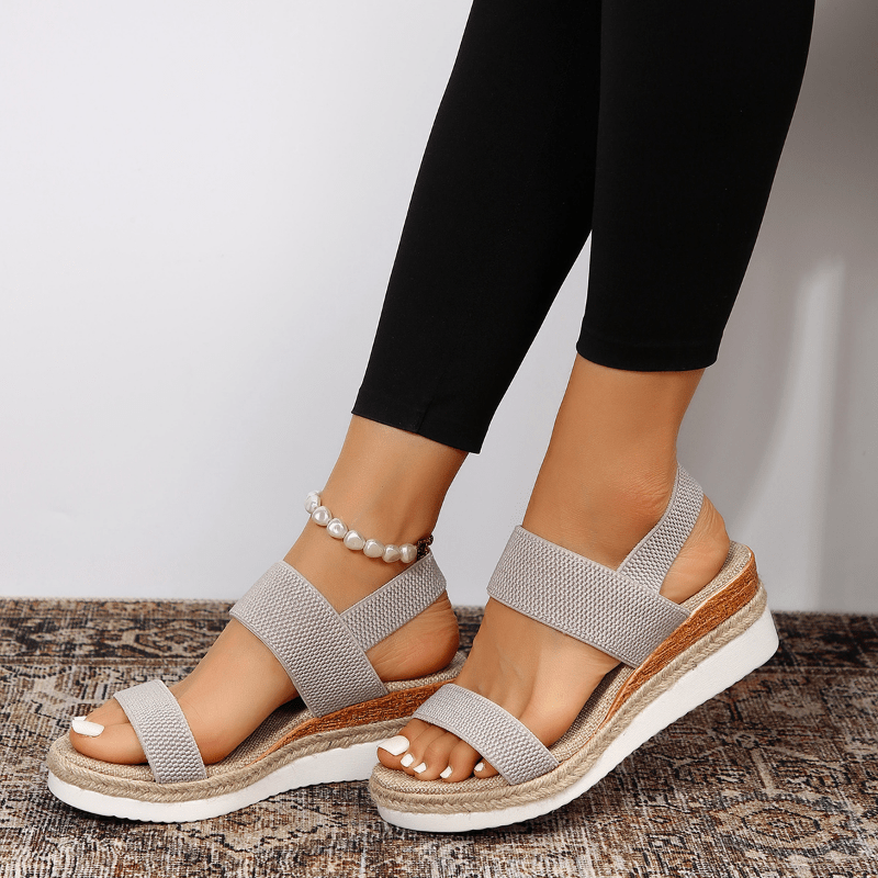 Women's Open Toe Platform Espadrille Sandals – Stretch Band Wedge Summer