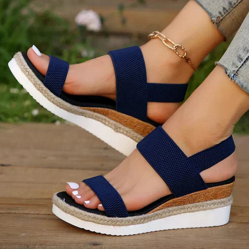 Women's Open Toe Platform Espadrille Sandals – Stretch Band Wedge Summer