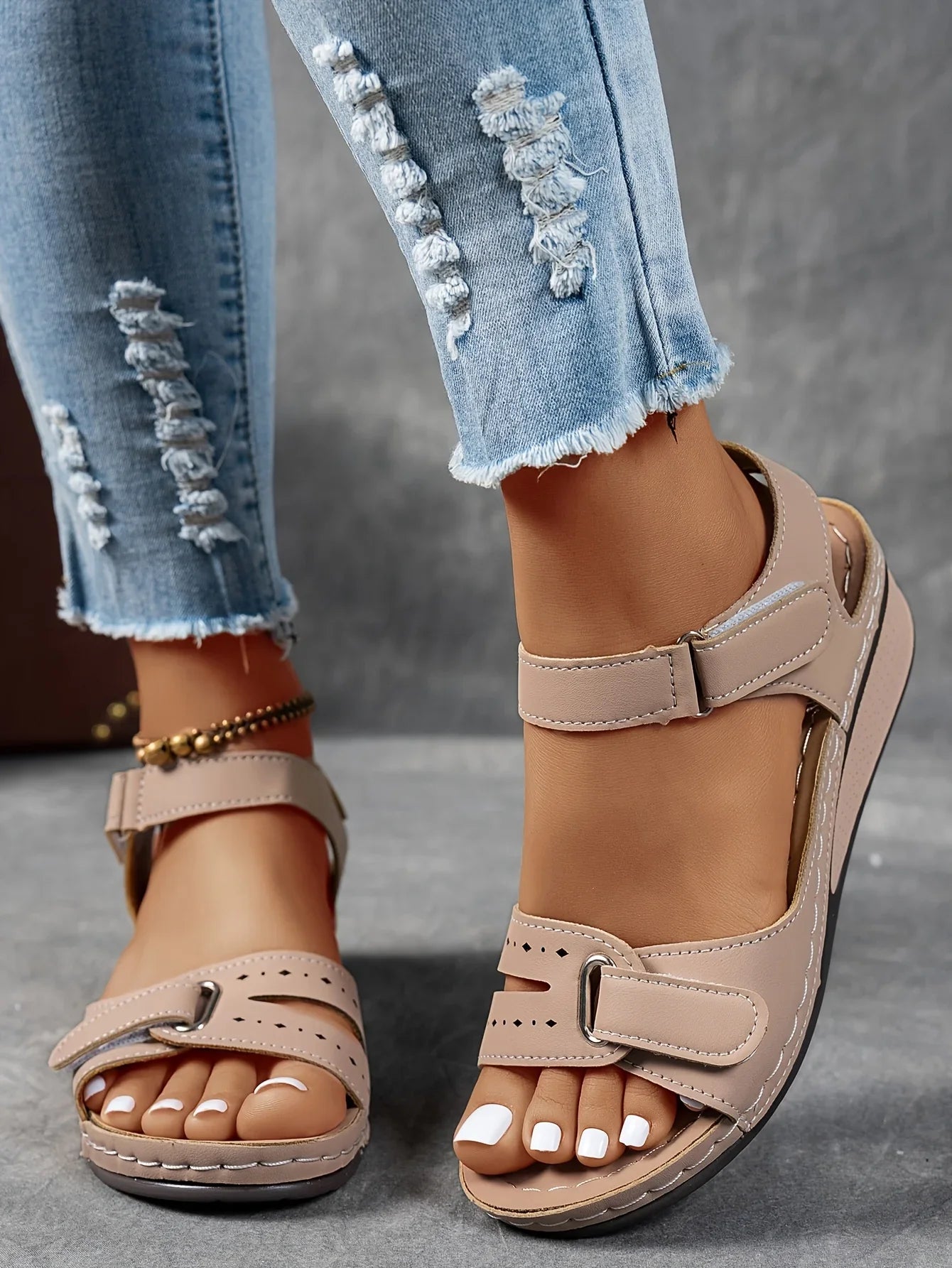 Women's Open Toe Platform Wedge Sandals – Hook Loop Strap Cutout Summer