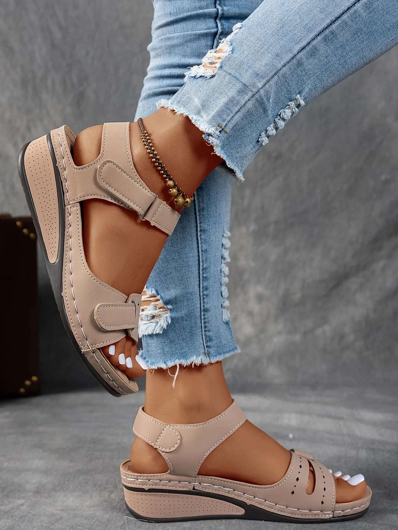 Women's Open Toe Platform Wedge Sandals – Hook Loop Strap Cutout Summer