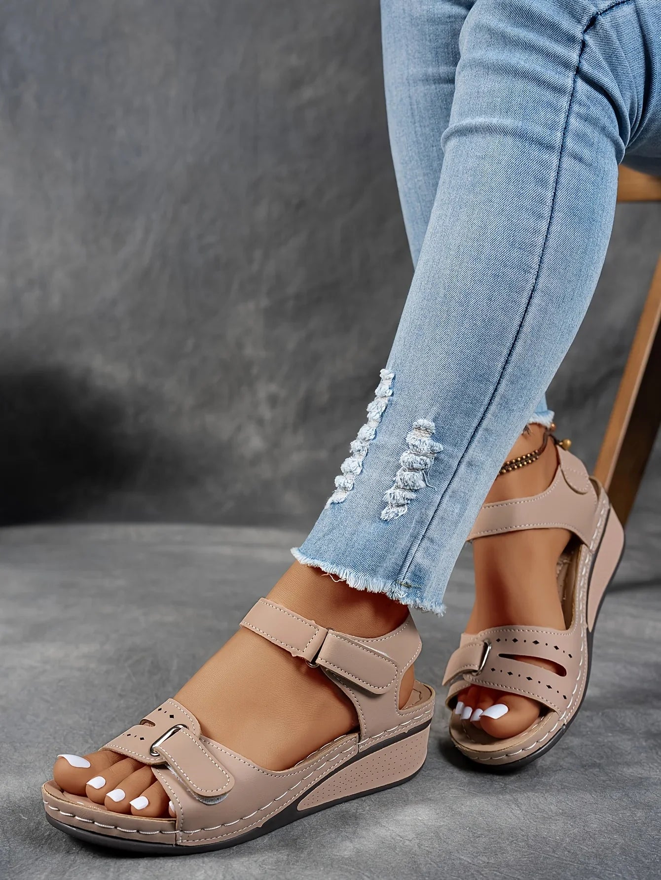 Women's Open Toe Platform Wedge Sandals – Hook Loop Strap Cutout Summer