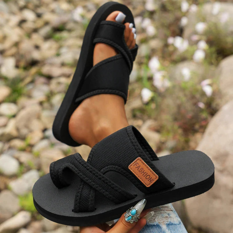 Women's Open Toe Slide Sandals – Crossover Mesh Strap Platform Casual Summer