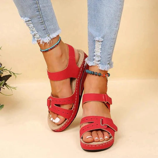 Women's Open Toe Wedge Sandals – Dual Hook Loop Strap Casual Platform