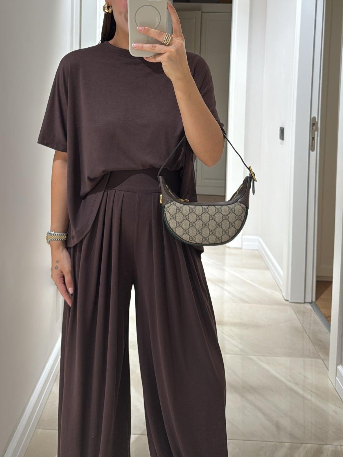 Women's Oversized T-Shirt Wide Leg Pants – 2 Piece Pleated Lounge Set