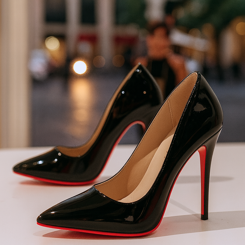 Women's Patent Pointed Toe Stiletto Heels – Slip On Contrast Sole Evening Formal
