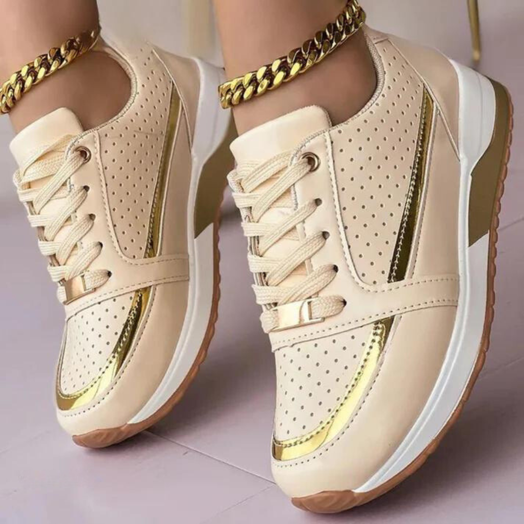 Women's Platform Sneakers – Perforated Lace Up Wedge Sole Casual Everyday
