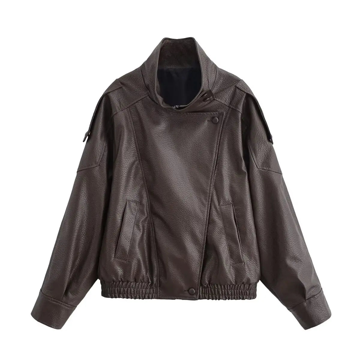 Women's PU Oversized Jacket – High Neck Zip Front Moto Street Style